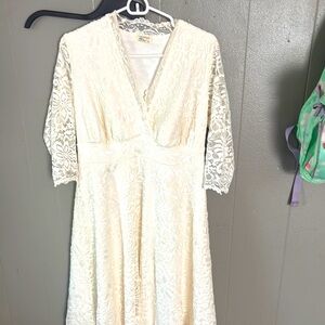 Kiyonna Cream A-Line Sundress with Plunge Neckline